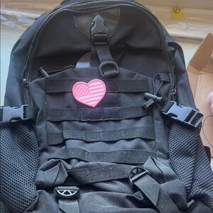 Black Tactical Style Backpack with Pink American Flag Heart Patch